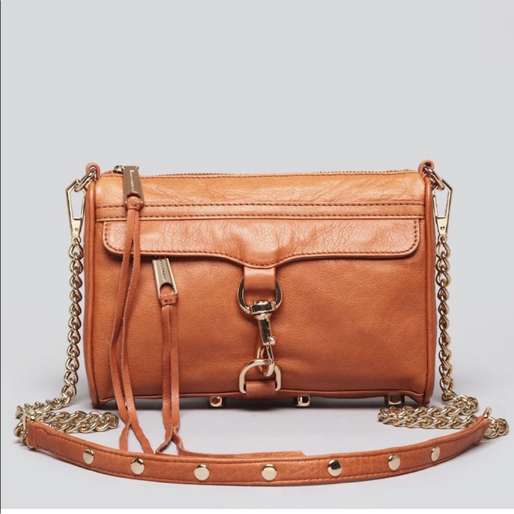 Rebecca Minkoff Mini Mac Leather Crossbody in Camel Tan + Gold